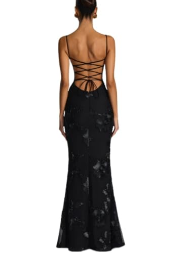Floral Embroidery Spaghetti Strap Mermaid Maxi Dress Wedding Cocktail Party Daily Wear2