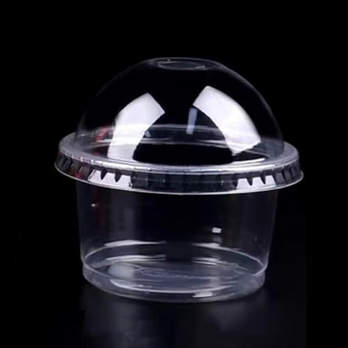 Quirix カップ アイスクリーム 200個セット 使い捨て プリン ふた付き テイク ゼリー デザートソース プラスチック製 透明式 業務用 調味料入れ (300ml*200個,半円蓋)