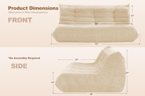 Image of Bean Bag 3-Seater Chair Big Sofa Beanbag Chair for Adults Fireside Chair Bean Bag Lounger with Memory Foam Filled for Home,Apartment or Gaming Venue（Khaki Teddy）