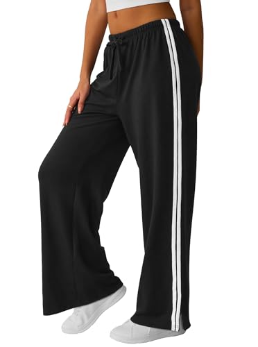 SOFIA'S CHOICE Women's Drawstring Sweatpants Side Stripe Pants Wide Leg Track Pants with Pockets2