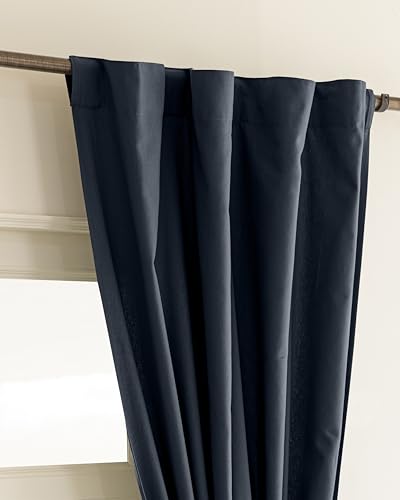 Image of THE LINEN COMPANY Cotton Duck Canvas Curtains 8 Feet Long for Door, Long Curtains for Home, 8ft Set of 2, Navy Blue