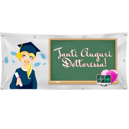 Banner Striscione PER LAUREA Personalizzabile - Banner PVC Da Esterno GARANZIA 10 ANNI (400X150 CM)