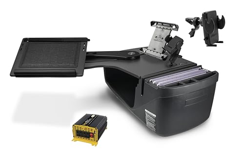 AutoExec Reach - Asiento Trasero de Escritorio para la estación de Trabajo de tu vehículo y Oficina móvil, Color Negro, con Soporte para teléfono, Soporte para Tableta y Clip de ventilación para