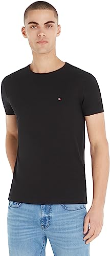 Tommy Hilfiger CORE STRETCH SLIM C-NECK TEE, S/S T-Shirts Hombre, Negro (Black), M