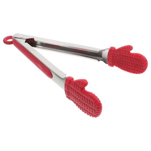 STOBAZA Weihnachts Lebensmittelzange aus Edelstahl mit Verriegelung, 9.4 Zoll Aufhängbar Silikonspitze Küchenzange, Vielseitige Edelstahl Servierzange Gebäckzange Grillzange