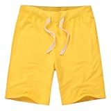 Jamron Hombre Pantalones Cortos Deportivos de Algodón Pantalones Cortos Casuales de Cintura Elástica con Bolsillos Amarillo S