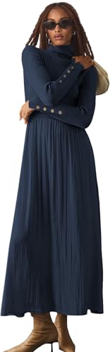 Womes Mock Turtleneck Long Sleeve Ribbed Knit Pullover Tops Fashion Long Maxi Dress2