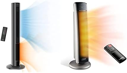Lasko Portable Fan & Heater All Season Comfort Control Tower Fan and Space Heater in One, Black, Large & 29” Ceramic Tower Heater, Whole Room Heating, Remote Control, 1500W, Black