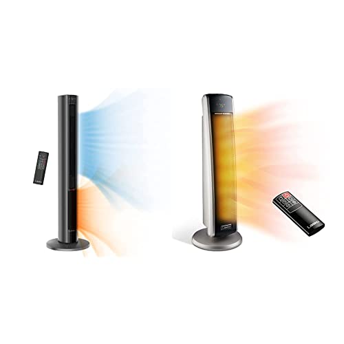 Lasko Portable Fan & Heater All Season Comfort Control Tower Fan And Space Heater In One, Black, Large & 29” Ceramic Tower Heater, Whole Room Heating, Remote Control, 1500W, Black #TOP14