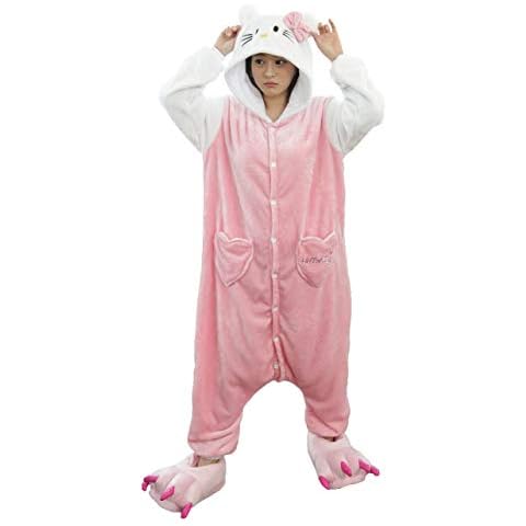 FunnyCos Unisex One Piece Pajamas Adult Novetly Animal Onesies Cosplay Costume Fancy Dress Light Pink Kitty M Cover