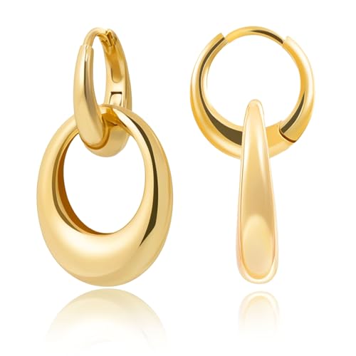 Gold Hoop Earrings for Women - 18K Gold Plated Paperclip Link Lightweight Drop Dangle Huggie Earrings Fashion Jewelry Best Gifts for Daily Wedding Party Decoration