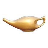 HealthGoodsIn - Porcelain Golden Ceramic Neti Pot for Nasal Cleansing with 10 Sachet Neti Salt and...