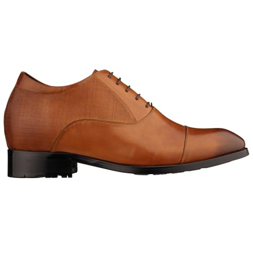CALTO Men's Invisible Height Increasing Elevator Shoes - Brown Premium Leather Lace-up Formal Derby Oxfords - 3 Inches Taller - Y6711 - Size 10 D(M) US2