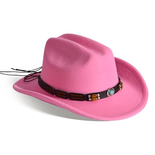 Image of Willheoy Kids Cowboy Hat for Girls Boys Western Cowgirl Hat with Buckle Belt Unisex Wide Brim Fedora Hat Dress Up Costume