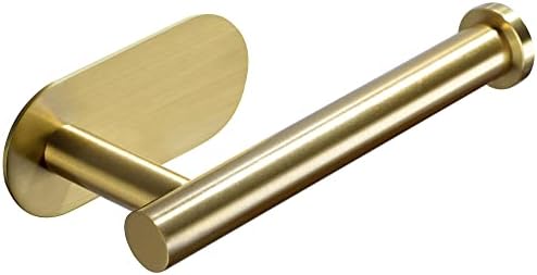 YIGII Adhesive Toilet Paper Holder - Brushed Brass Toilet Roll Holder Stick on Wall for Bathroom, SUS 304 Stainless Steel