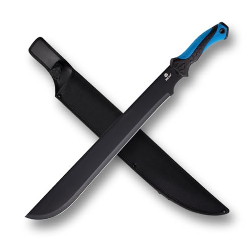 REAT Gardening Heavy Duty Machete,24" Full Tang Machete with Shaeth,Ergonomic No-Slip Handle,Machetes for Bushcraft, Outdoor Hunting, Garden Cutting Trees and Yard Work (Blue)