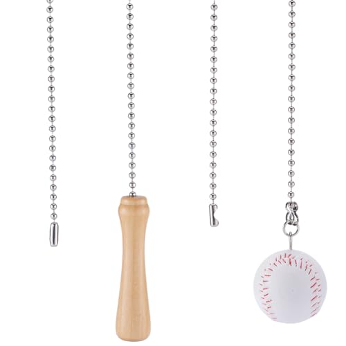 Image of GORGECRAFT 2Pcs Ceiling Fan Pull Chain 13 Inches Baseball and Baseball Bats Decorative Beaded Ball Pull String Ornament Pendant Extension Chains for Ceiling Light Lamp Fan Chain Extender