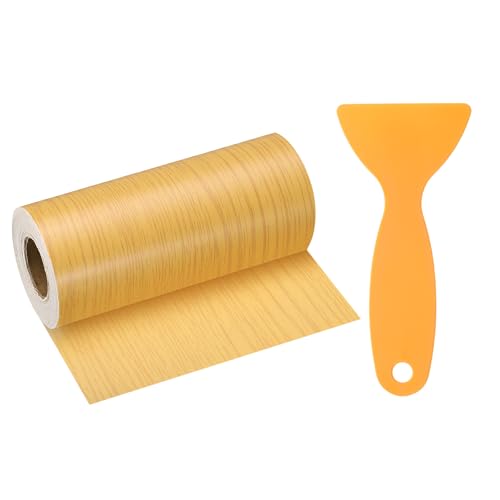 Image of HARFINGTON Wood Grain Repair Tape 4 Inch x 33ft Self Adhesive Repair Patch Tape Simulated Wooden Floor Tapes with Plastic Scraper for Tables Doors Windows Furniture, Oak