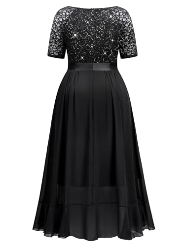 Image of Knitee Women's Plus Size Sequin Lace Sweetheart Neck Ruffled Hemline Formal Evening Maxi Dresses
