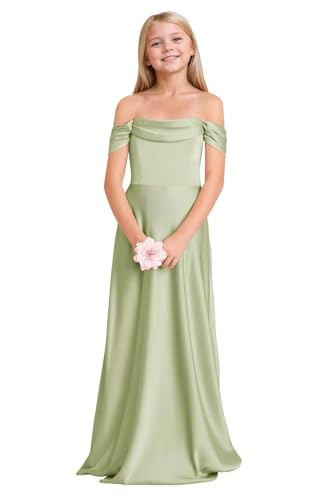 Off Shoulder Junior Bridesmaid Dresses Satin Long Flower Girl Formal Dress for Wedding Girl Pageant Gown2