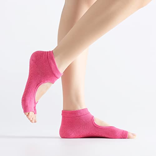 Image of Yoga Pilates Toe Socks Toeless Socks with Grips for Women Non Slip Cushioned Low Cut Ankle Socks for Dance
