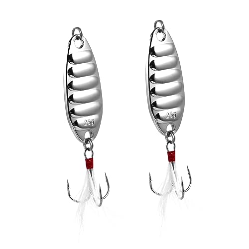 2Pcs Flat Stripe Metal Lures with Treble Hooks Durable Fishing Baits for Freshwater and Saltwater Lightweight Fishing Accessories for Easy Storage and Carrying - Main Image