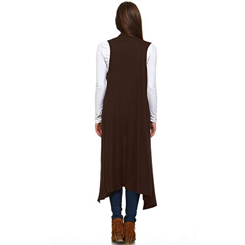 Image of Isaac Liev Women's Sleeveless Cardigan - Casual Long Maxi Open Front Flowy Drape Lightweight Duster Vest 8VEST BROWN L