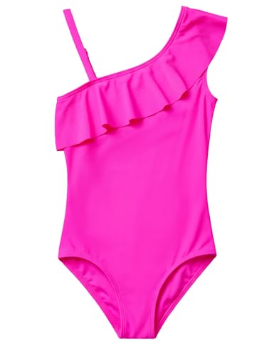Image of Snowheart Girls Swimsuit Adjustable Shoulder Strap UPF50+ One-Shoulder Ruffle Bathing Suit 3-12T
