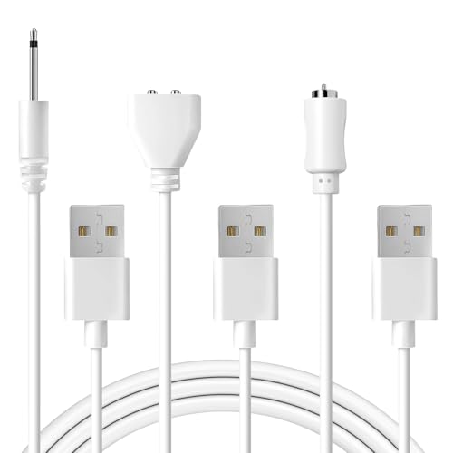 3Pack DC Charging Cable Set: 2.5mm Massager Charger 6mm Magnetic USB DC Cable (2.7ft) Single Point Pin Charger Fast Charging Cord for Electric Toothbrush Rechargeable Toys Facial Cleanser More