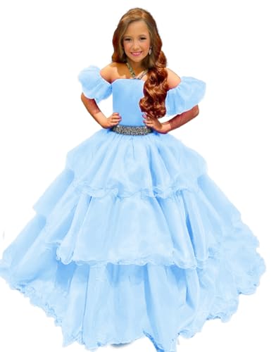 Pageant Dresses for Girls Pageant Dress Puff Sleeves Organza Sequin Dress Birthday Party Girls Ball Gown