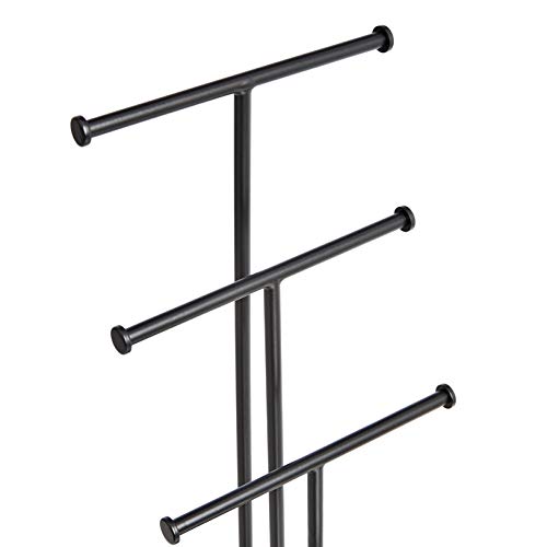 Image of Amazon Basics Four-Tier Jewelry Organizer Tree Stand, Necklace Earring Bracelet Holder with Ring Storage, Walnut /Black
