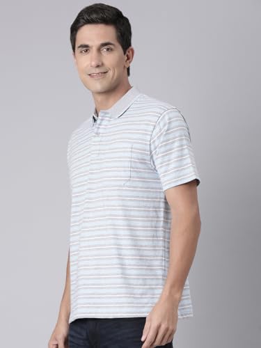 Image of Classic Polo Men's Half Sleeve Polo Neck Authentic Fit Striped Cotton T-Shirt