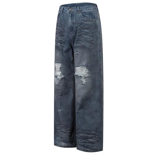 Men’s Painted & Splashed Baggy Jeans, Streetwear Loose Fit, Oversized Denim Trousers3