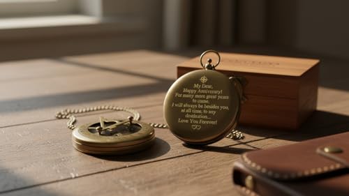 Brújula grabada de latón vintage con estuche de cuero portátil, tamaño 3 pulgadas miniatura 7