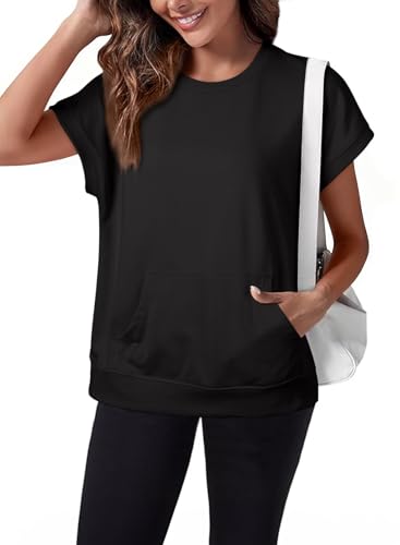 SHEWIN Women Summer Sweatshirt Pullover Hoodie Top - Black, Size L