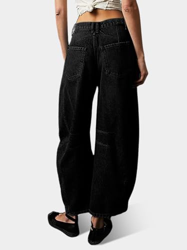 Dokuritu Baggy Jeans for Woman Wide Leg Mid-Rise Denim Ankle Pants Boyfriend Jeans with Pockets2