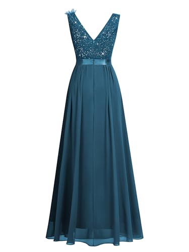 Image of Miusol Women's Vintage V-Neck Sequined Split Formal Evening Maxi Dress