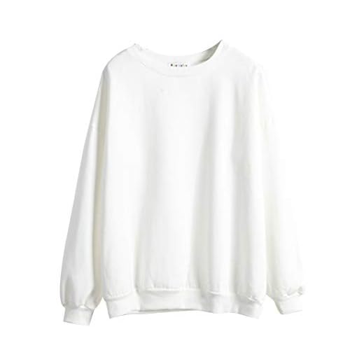 sudaderas lisas Sudaderas Mujer sin Capucha Sudaderas Lisas Chicas Sudadera Oversize Mujer Tallas Grandes Casual Sudadera Manga Larga Cuello Redondo Basicas Anchas Juveniles Chica Invierno Pullover Simples Blanco S