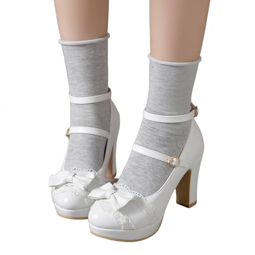 MEOTINA Cute Bow Heels Mary Janes Shoes Women Dress Platform Strappy High Heels Kawaii Shoes4