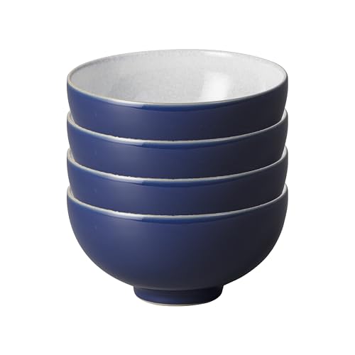 Denby - Elements Dark Blue Rice Bowls Set of 4-16.2oz Everyday Cereal, Soup, Dessert Bowls - Dishwasher Safe & Microwave Safe Ceramic Stoneware Tableware - Scratch & Chip Resistant