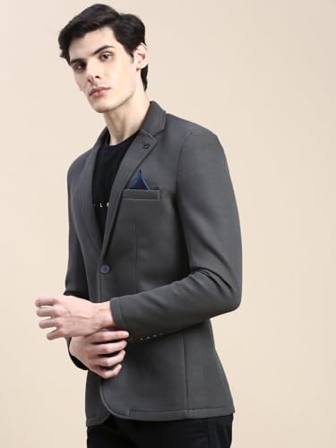 Image of SHOWOFFFF Men Solid Single Breasted Casual Blazer | Notched Lapel Full Sleeves Cotton Blazer for Mens | Slim Fit Regular Length Blazer for Men's