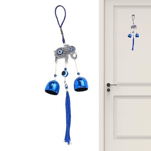 Llavero con Dije de Turco de Metal - Adorno de carillón de Viento con Azul, Colgante con y Cascabel | Amuleto de protección Espiritual para Interior de Coche, decoración de Pared para