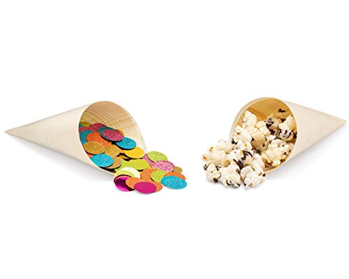 Pine Wood 7 inch Cone Appetizer Holder for Food and Decoration Display, Disposable Bamboo Style Cups for Entertaining (50 Cones per Pack) (7 Inch)