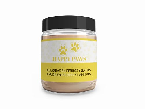 HAPPY PAWS Alergias e intolerancias. Suplemento Natural para Alergias e intolerancias ambientales o alimentarias en Perros y Gatos. Ayuda para Picores, Rascados y Lamidos. Dosis para 3 Meses.