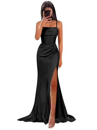 Long Satin Bridesmaid Dresses for Women Elegant Pleated Mermaid Formal Evening Gown with Slit