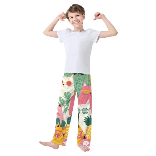 Cat Watermelon Print Boys Long Pants Soft Trousers Elastic Waist Kids Lounge Bottoms with Pockets S-XL3