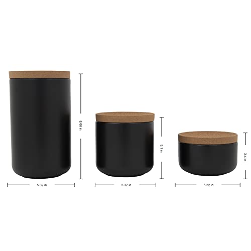 Image of Kamenstein Ceramic and Cork Set of 3 Stackable Canisters, 1 /2 qt, 1 qt, 2 qt, Black