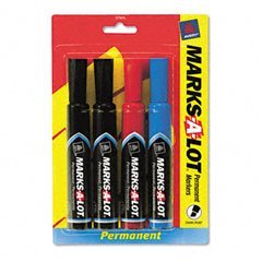 Avery Marks-a-lot Chisel Tip Permanent Marker Set 7905, Pack Of 4 - Regular Marker Point Type - Chisel Marker Point Style - Black, Blue, Red Ink - 4 /