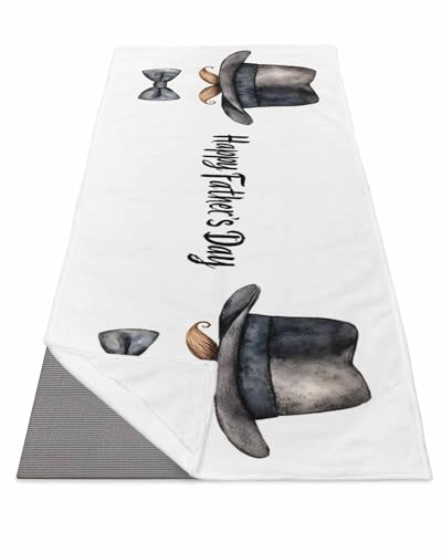 BOSIJOY Yoga Mat Towel,Watercolor Hat Beard Bow Tie Non Slip Sweat Absorbent Hot Yoga Towels with Corner Pockets,Happy Father's Day Text on White Soft Microfiber Towel for Pilates Bikram 70