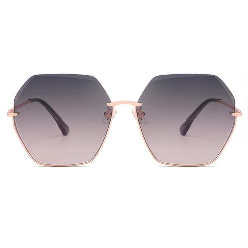 Rimless Sunglasses for Women Faded Lens, Gradient Frameless Sun Glasses Oversized HD Nylon Lens UV Protection2